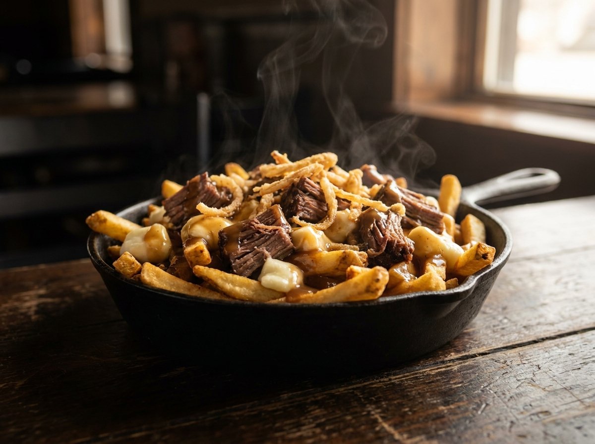 Brisket poutine with fries, curds and gravy